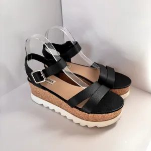 Steve Madden &quot;KEYKEY&quot; Black Platform Sandals, Open Toe, Lug Sole Women's Size 8