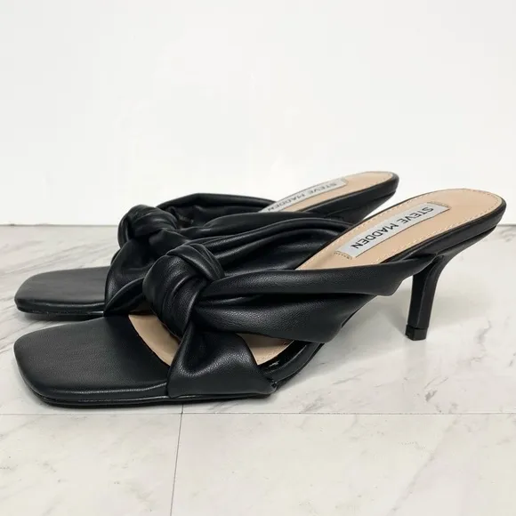 Steve Madden Athena Black Faux Leather Heeled Sandal 7M
