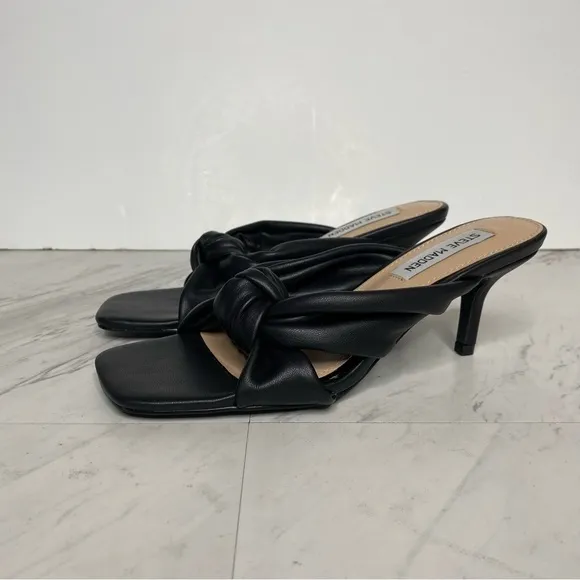 Steve Madden Athena Black Faux Leather Heeled Sandal 7M