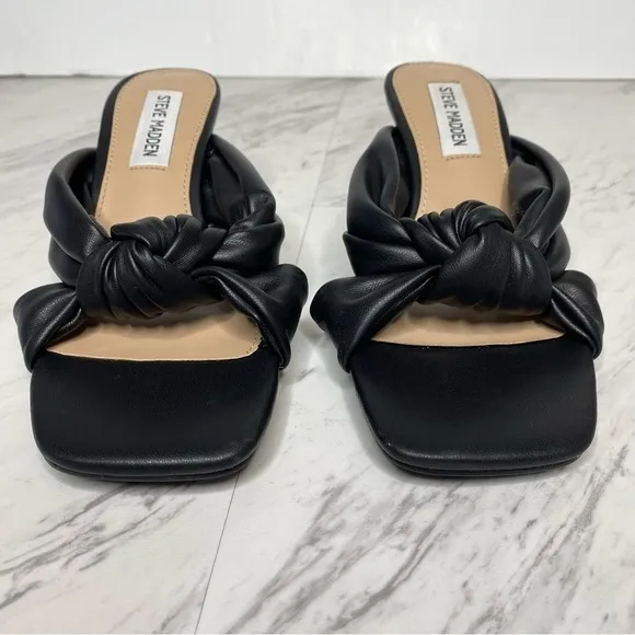 Steve Madden Athena Black Faux Leather Heeled Sandal 7M