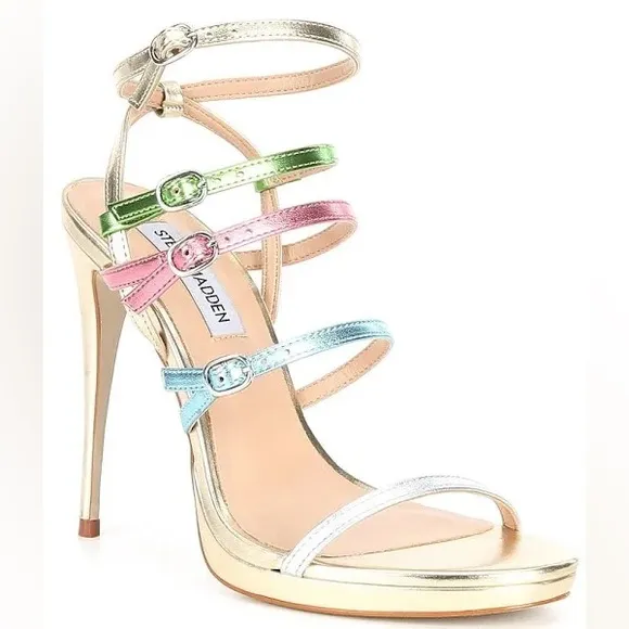 Steve Madden Jubilant Metallic Multi Multi Strap Open Toe Fashion Sandals Sz 10