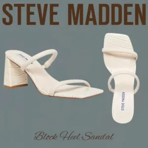STEVE MADDEN Lilah Slim Strap Faux Croc-Embossed Block Heel Sandals-Bone NWT/10M