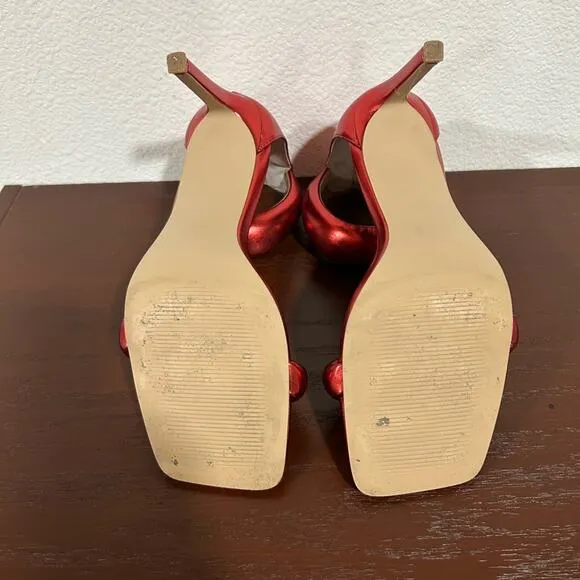 Steve Madden Partay Red Metallic Heels Square Toe Sandals Size 7.5
