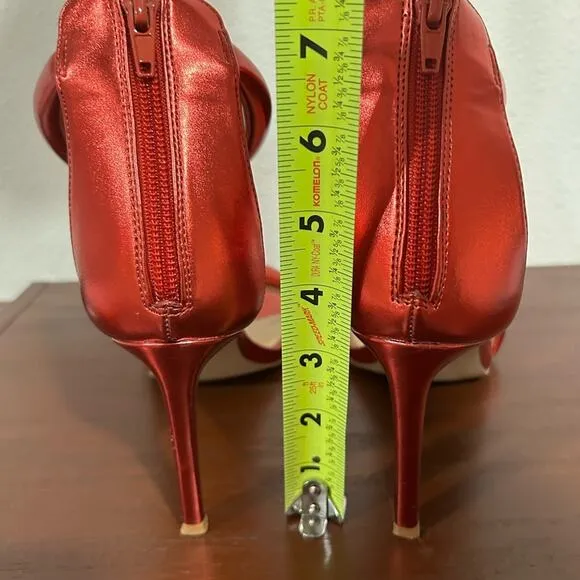 Steve Madden Partay Red Metallic Heels Square Toe Sandals Size 7.5
