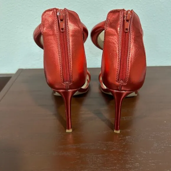 Steve Madden Partay Red Metallic Heels Square Toe Sandals Size 7.5