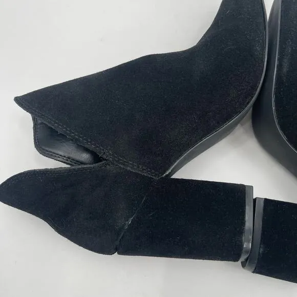 STEVE MADDEN Rookie Boots Size 6 Slip-On Suede Booties Black Heel Leather NEW