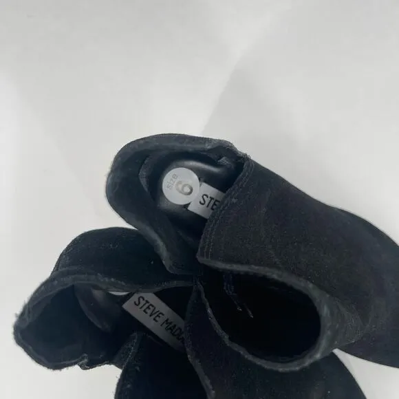 STEVE MADDEN Rookie Boots Size 6 Slip-On Suede Booties Black Heel Leather NEW