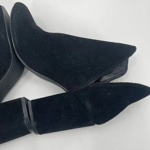 STEVE MADDEN Rookie Boots Size 6 Slip-On Suede Booties Black Heel Leather NEW