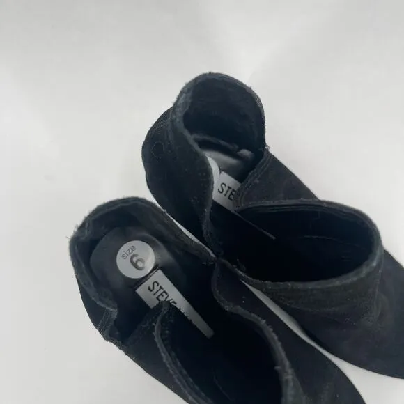 STEVE MADDEN Rookie Boots Size 6 Slip-On Suede Booties Black Heel Leather NEW