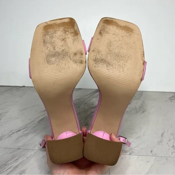 Steve Madden Tiaa Square Toe Pink Leather Block Heel Sandal 10M