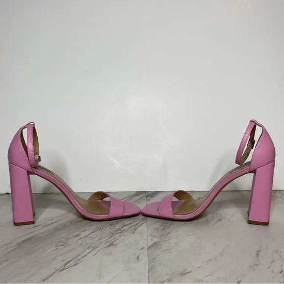 Steve Madden Tiaa Square Toe Pink Leather Block Heel Sandal 10M