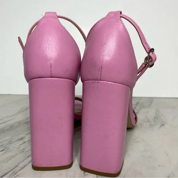 Steve Madden Tiaa Square Toe Pink Leather Block Heel Sandal 10M