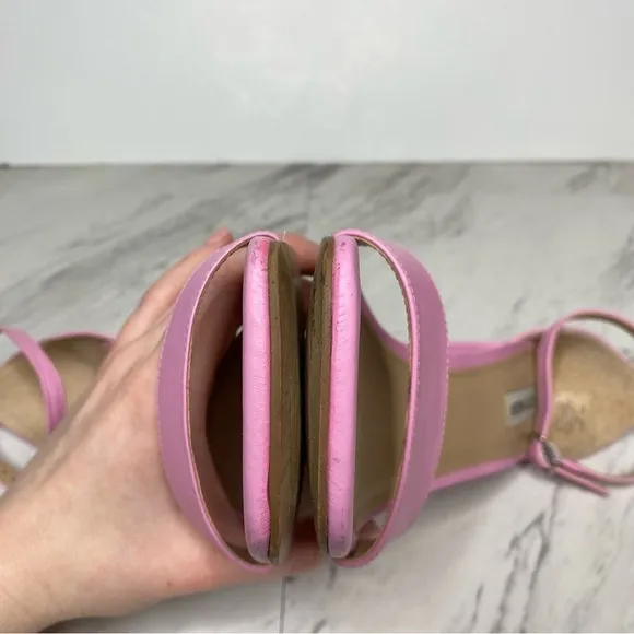Steve Madden Tiaa Square Toe Pink Leather Block Heel Sandal 10M