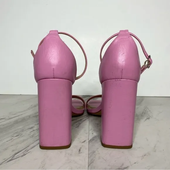 Steve Madden Tiaa Square Toe Pink Leather Block Heel Sandal 10M