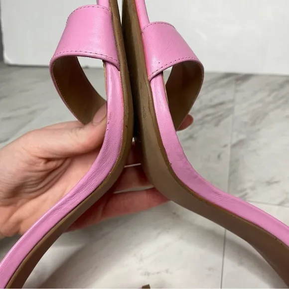 Steve Madden Tiaa Square Toe Pink Leather Block Heel Sandal 10M