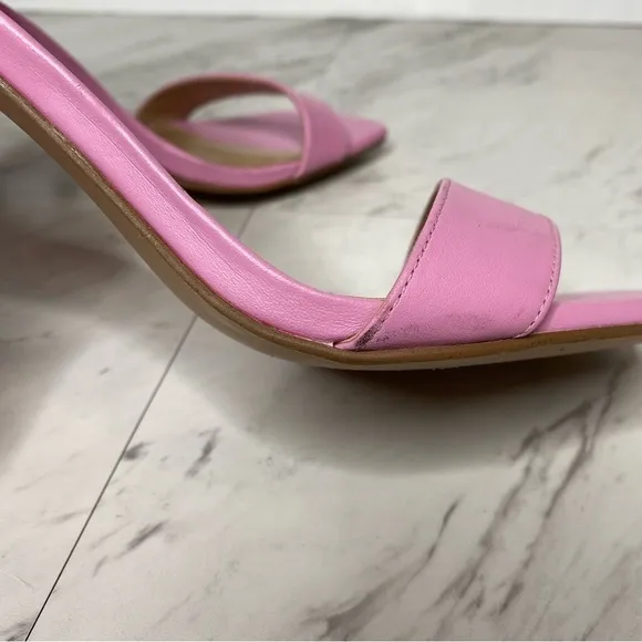 Steve Madden Tiaa Square Toe Pink Leather Block Heel Sandal 10M
