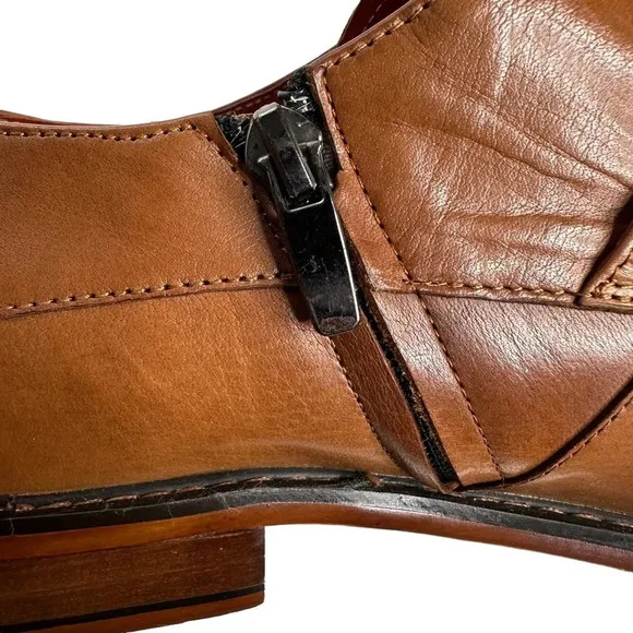 Steven Land Cognac Genuine Leather Slip-On Shoes With Triple Monk Straps Sz: 11M
