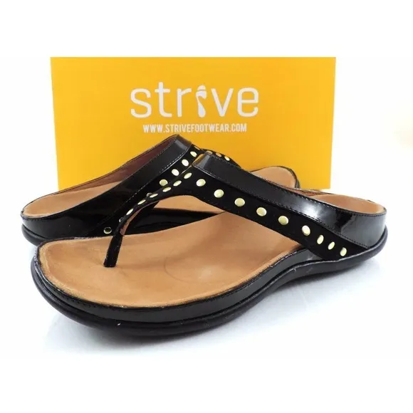 Strive Tee Toe Post Sandals Walking Comfort Black Size 7.5