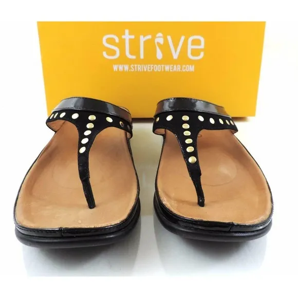 Strive Tee Toe Post Sandals Walking Comfort Black Size 7.5