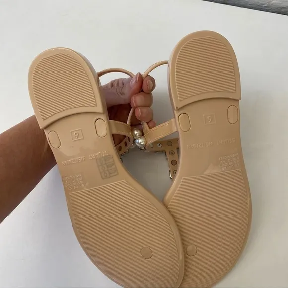 Stuart Weitzman || Goldie Pearl   Crystal Jelly Sandals Blush Pink 6