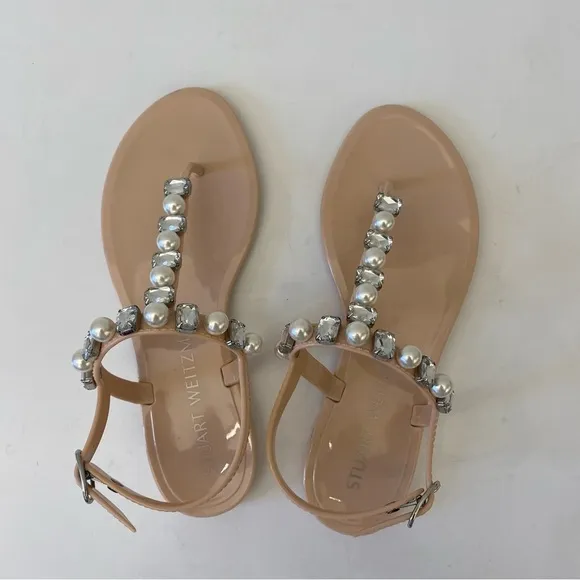 Stuart Weitzman || Goldie Pearl   Crystal Jelly Sandals Blush Pink 6