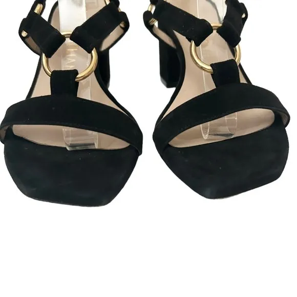 Stuart Weitzman Lalita Black Block Heeled Square Toe Sandals