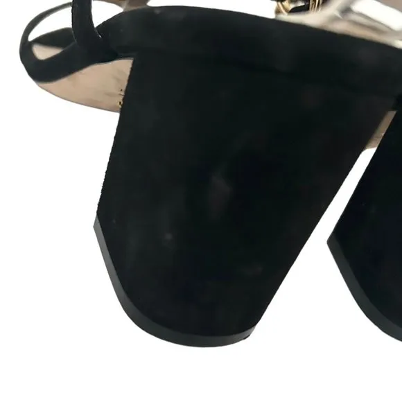 Stuart Weitzman Lalita Black Block Heeled Square Toe Sandals