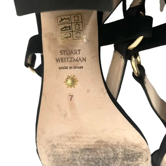 Stuart Weitzman Lalita Black Block Heeled Square Toe Sandals