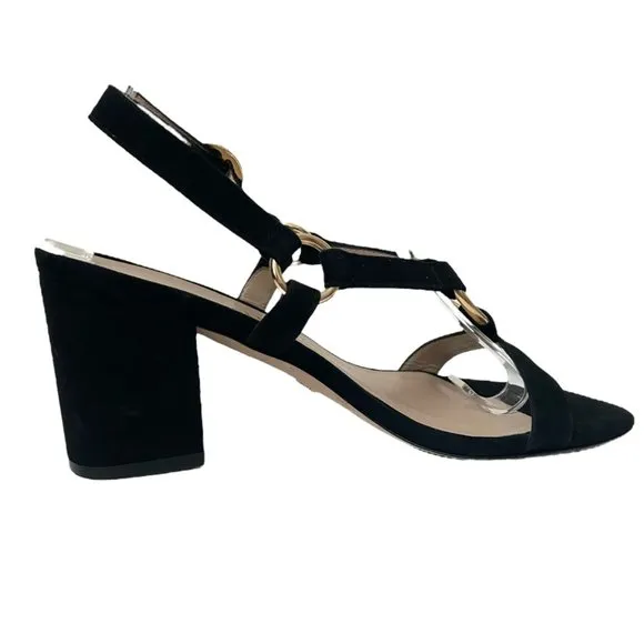 Stuart Weitzman Lalita Black Block Heeled Square Toe Sandals