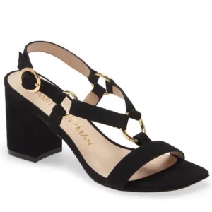 Stuart Weitzman Lalita Black Block Heeled Square Toe Sandals