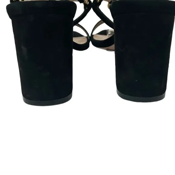 Stuart Weitzman Lalita Black Block Heeled Square Toe Sandals