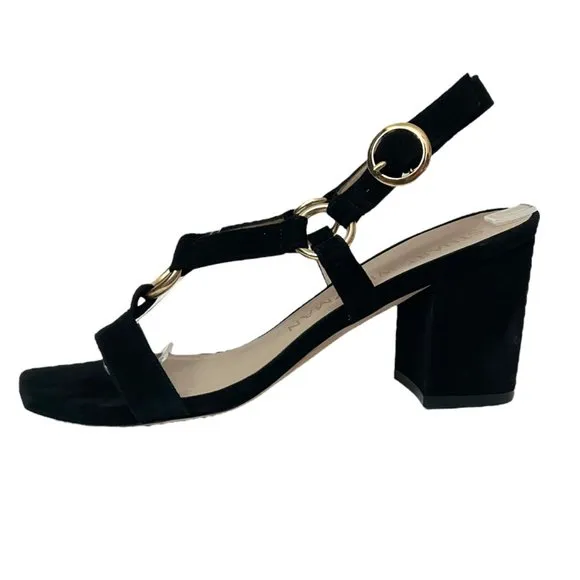 Stuart Weitzman Lalita Black Block Heeled Square Toe Sandals