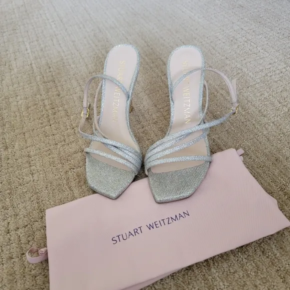 Stuart Weitzman Melodi Glitter High Heel Sandals, Size 8