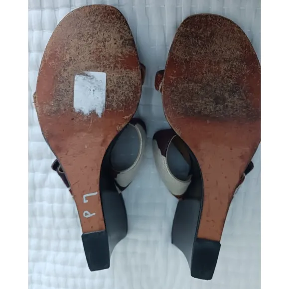 Stuart Weitzman Mule Wedge Open Toe Sandals Bucko Chocolate O'Keefe Linen 8.5 M