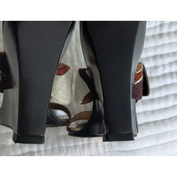 Stuart Weitzman Mule Wedge Open Toe Sandals Bucko Chocolate O'Keefe Linen 8.5 M