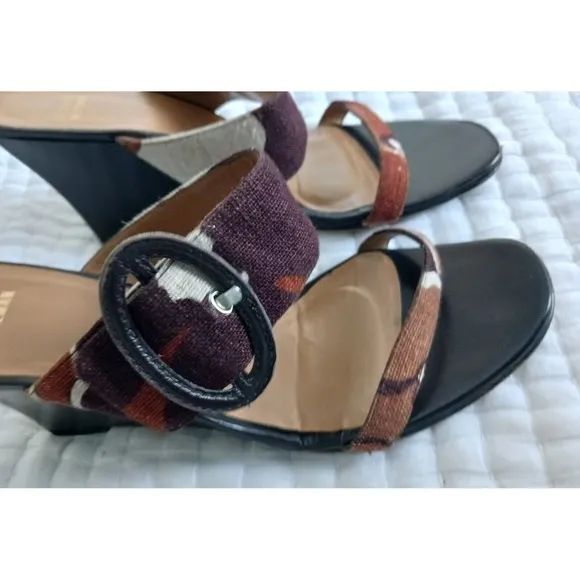 Stuart Weitzman Mule Wedge Open Toe Sandals Bucko Chocolate O'Keefe Linen 8.5 M