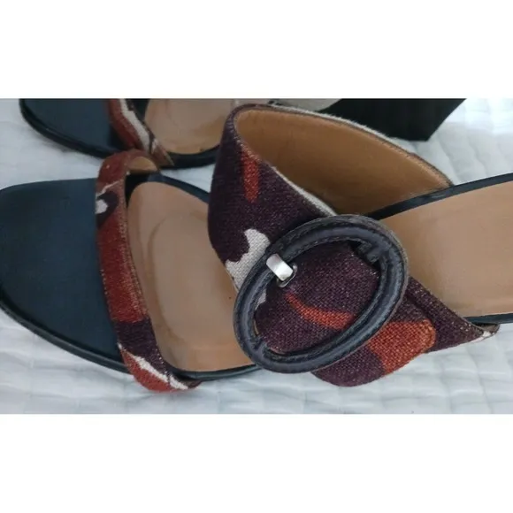 Stuart Weitzman Mule Wedge Open Toe Sandals Bucko Chocolate O'Keefe Linen 8.5 M