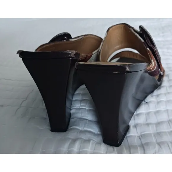 Stuart Weitzman Mule Wedge Open Toe Sandals Bucko Chocolate O'Keefe Linen 8.5 M