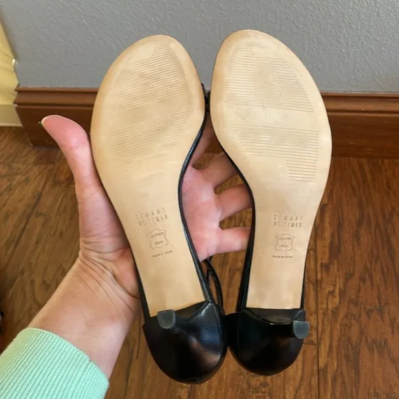 Stuart Weitzman Nudistcurve 75 Heel Sandal Sandal Strap Black Leather Sz 8.5