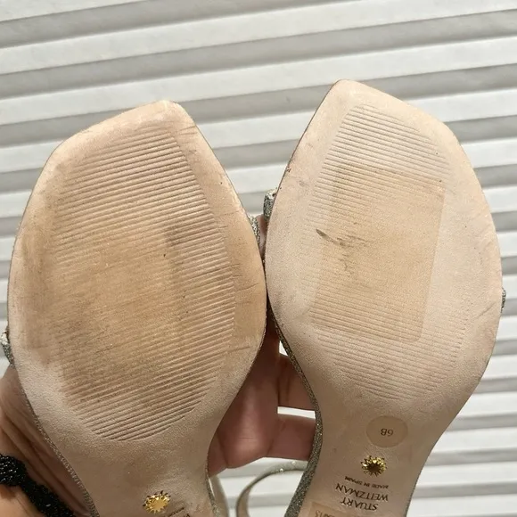 🌹STUART WEITZMAN 🌹Nudistcurve Glitter Open Toe Sandals Size: 6B