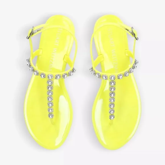 STUART WEITZMAN PEARL CRYSTAL-EMBELLISHED JELLY THONG SANDALS