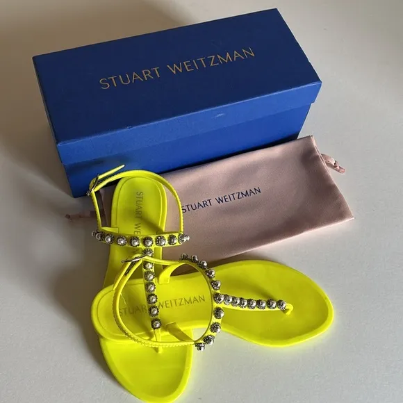 STUART WEITZMAN PEARL CRYSTAL-EMBELLISHED JELLY THONG SANDALS