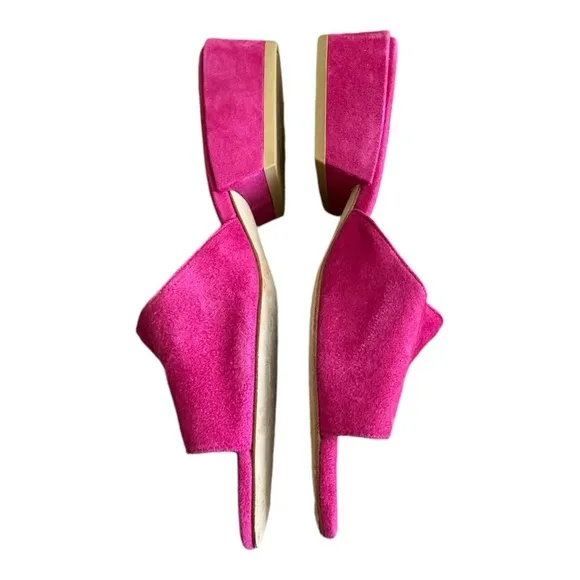 Stuart Weitzman Sandals Pink Suede Leather Open Toe Slides Low Heel Size 7.5
