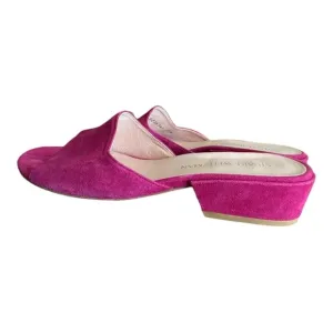 Stuart Weitzman Sandals Pink Suede Leather Open Toe Slides Low Heel Size 7.5