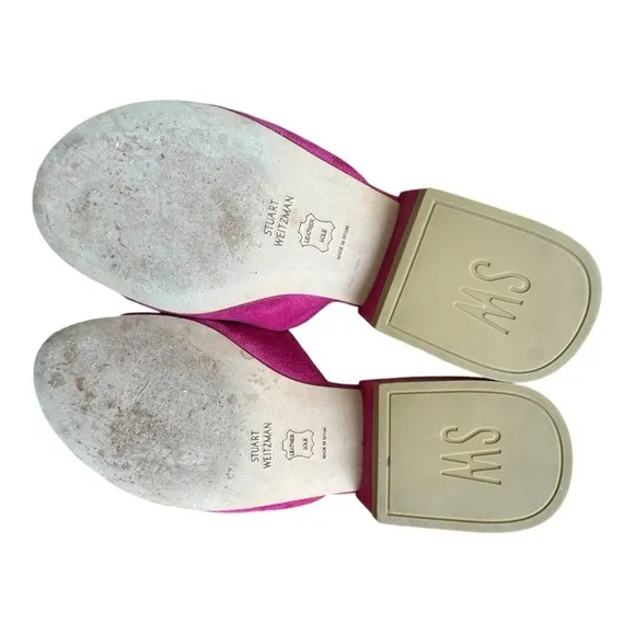 Stuart Weitzman Sandals Pink Suede Leather Open Toe Slides Low Heel Size 7.5