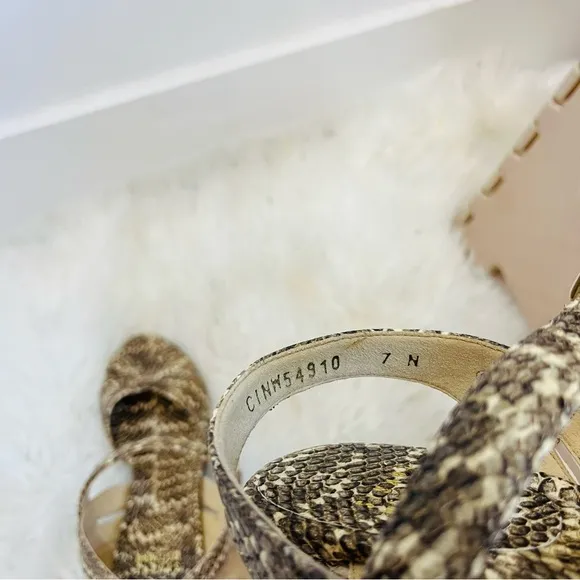 Stuart Weitzman snake skin wedge sandals size 7 black cream peep toe
