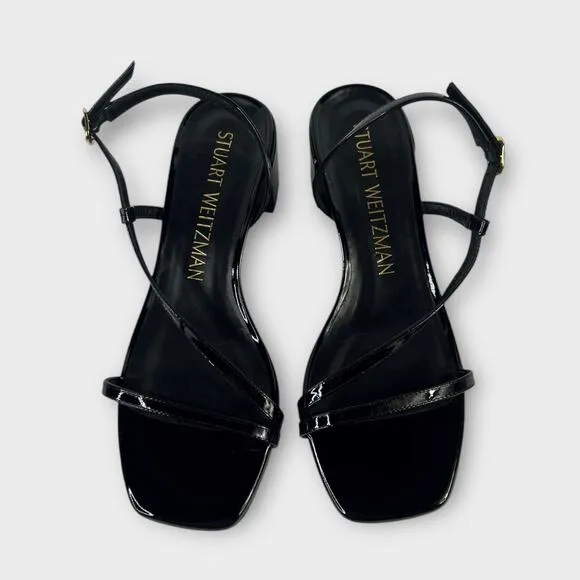 Stuart Weitzman Soiree 35 Black Patent Leather Block Heel Sandal Size 9 NEW