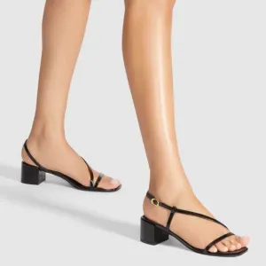 Stuart Weitzman Soiree 35 Black Patent Leather Block Heel Sandal Size 9 NEW