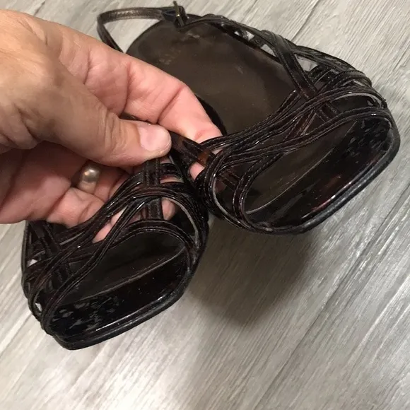 Stuart Weitzman Square Toe Brown Print Patent Leather Slingback Sandals size 7