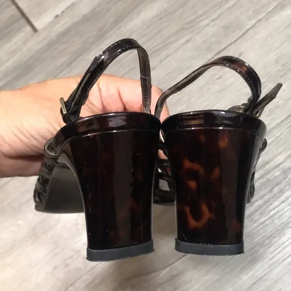 Stuart Weitzman Square Toe Brown Print Patent Leather Slingback Sandals size 7